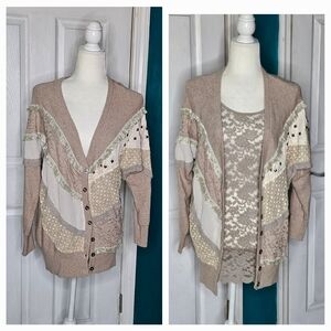 Taupe Cream Mixed Media Sweater Cardigan from Buckle Small NWOT